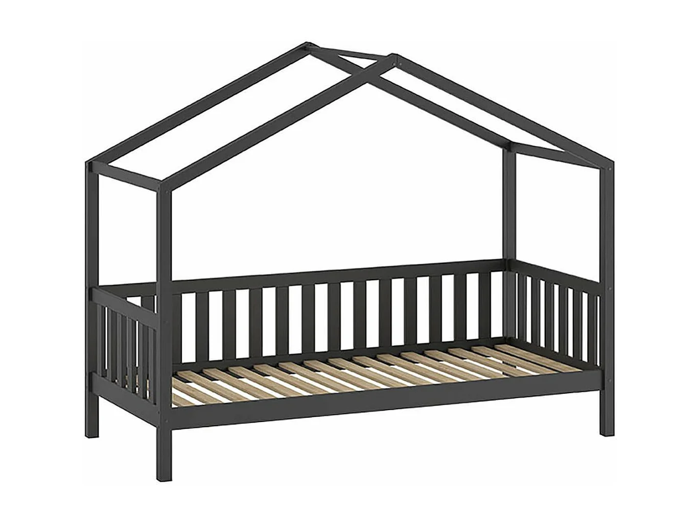 ARKAN - Lit Maison à Barrières 90x200cm Pin Anthracite