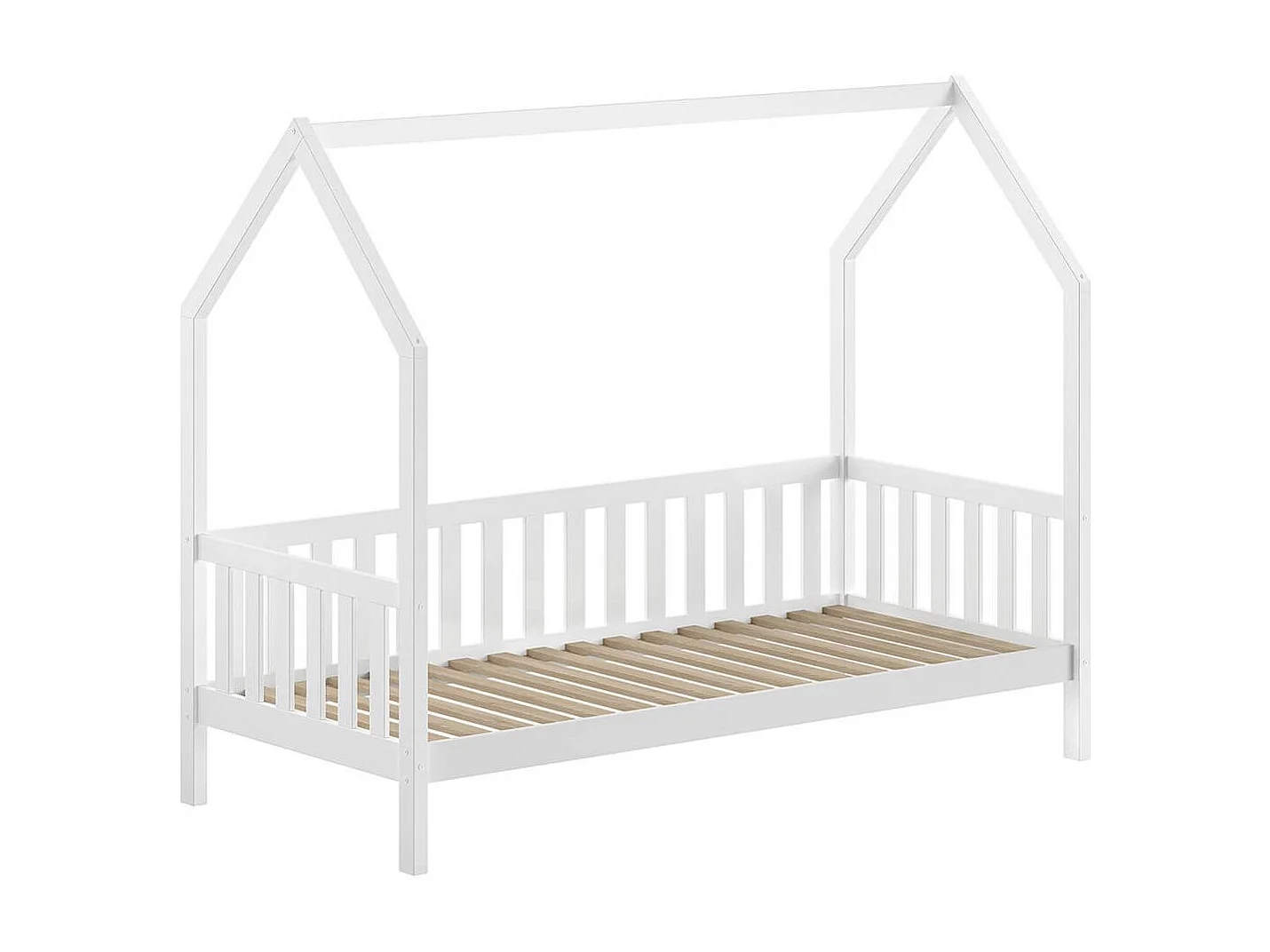 CABANON - Lit Cabane avec Barrières 90x200cm en Pin Massif laqué Blanc