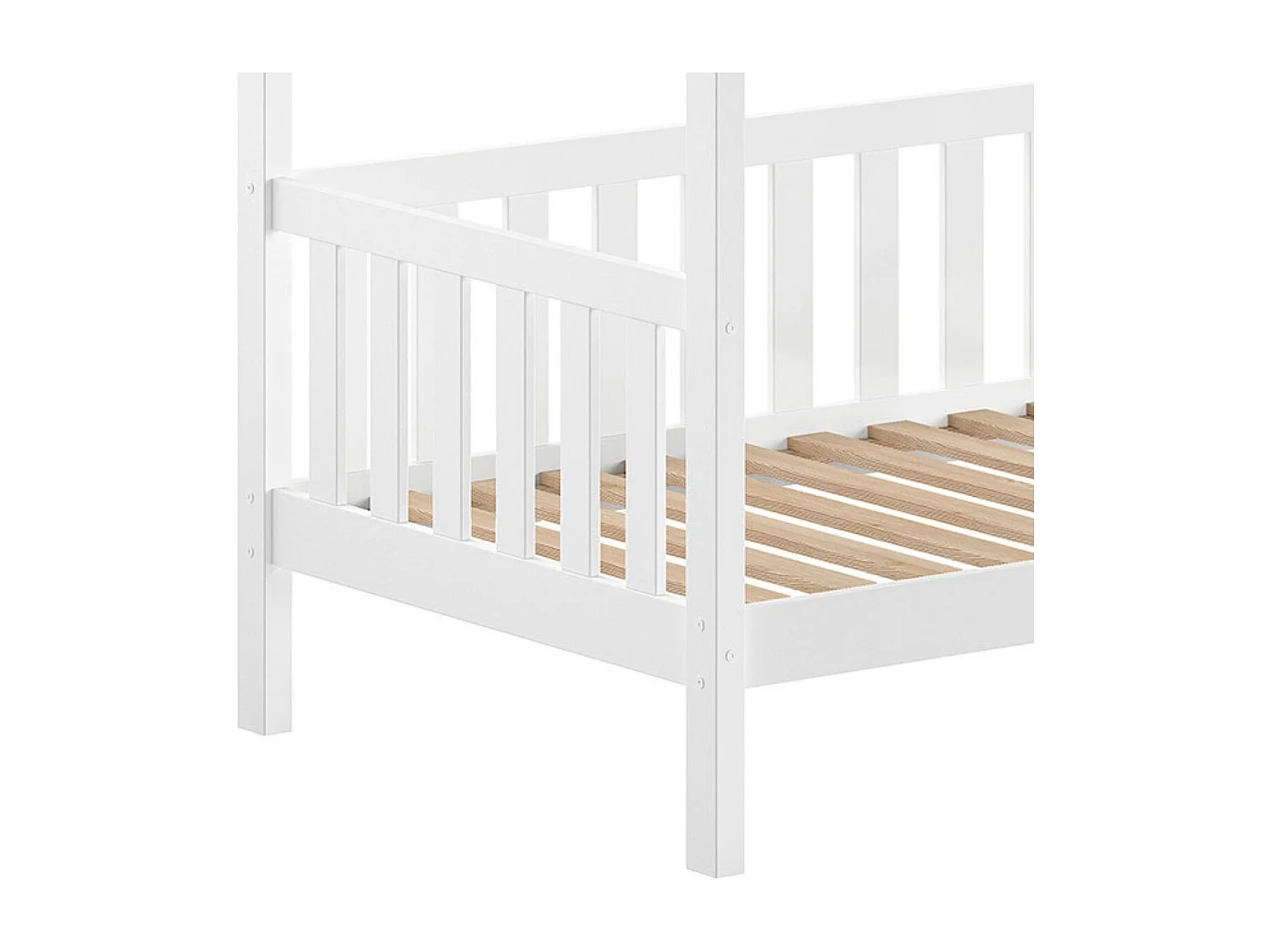 CABANON - Lit Cabane avec Barrières 90x200cm en Pin Massif laqué Blanc