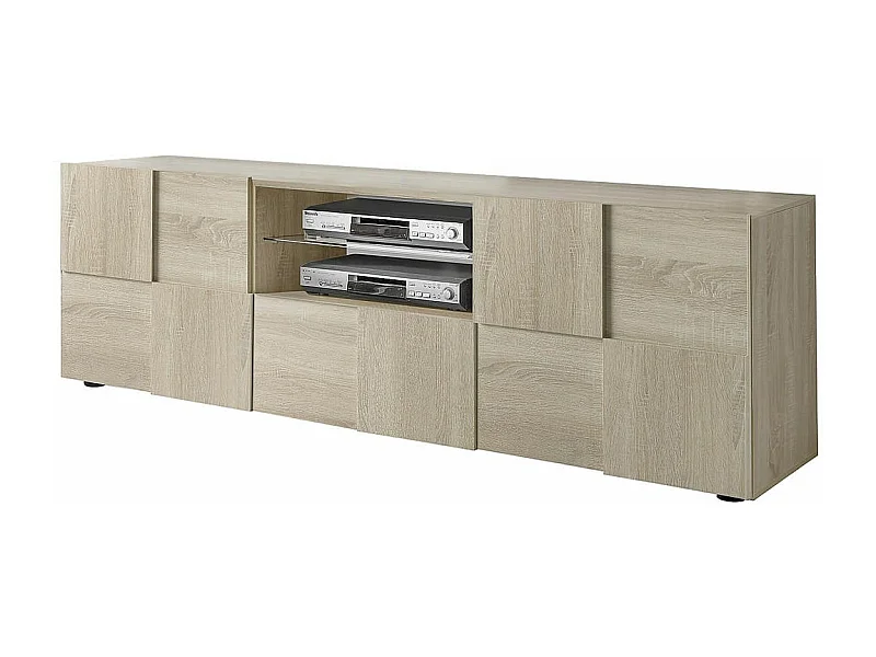 REBECCA - Meuble TV 181 cm Finition Aspect Bois Samoa Relief Damiers