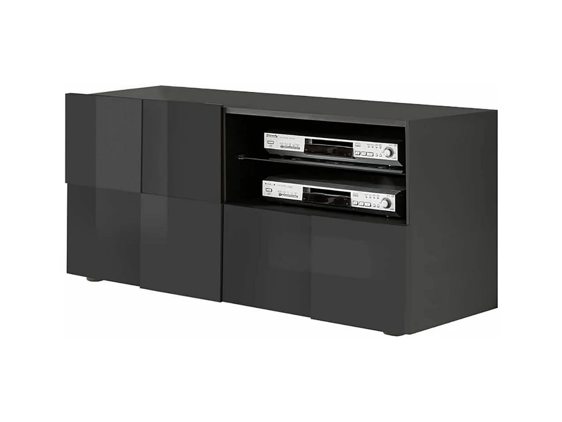 REBECCA - Meuble TV 121 cm Finition Laqué Gris Carbone Relief Damiers