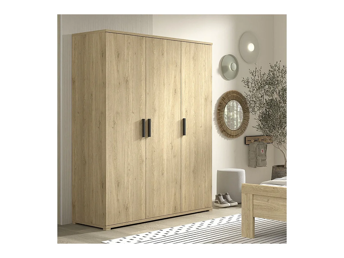 MARCO - Armoire 3 Portes en Mélaminé haute densité Aspect Chêne clair