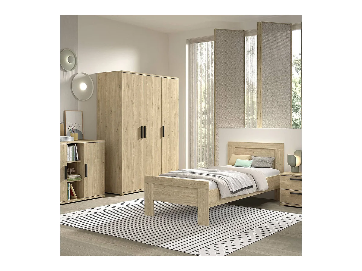 MARCO - Armoire 3 Portes en Mélaminé haute densité Aspect Chêne clair