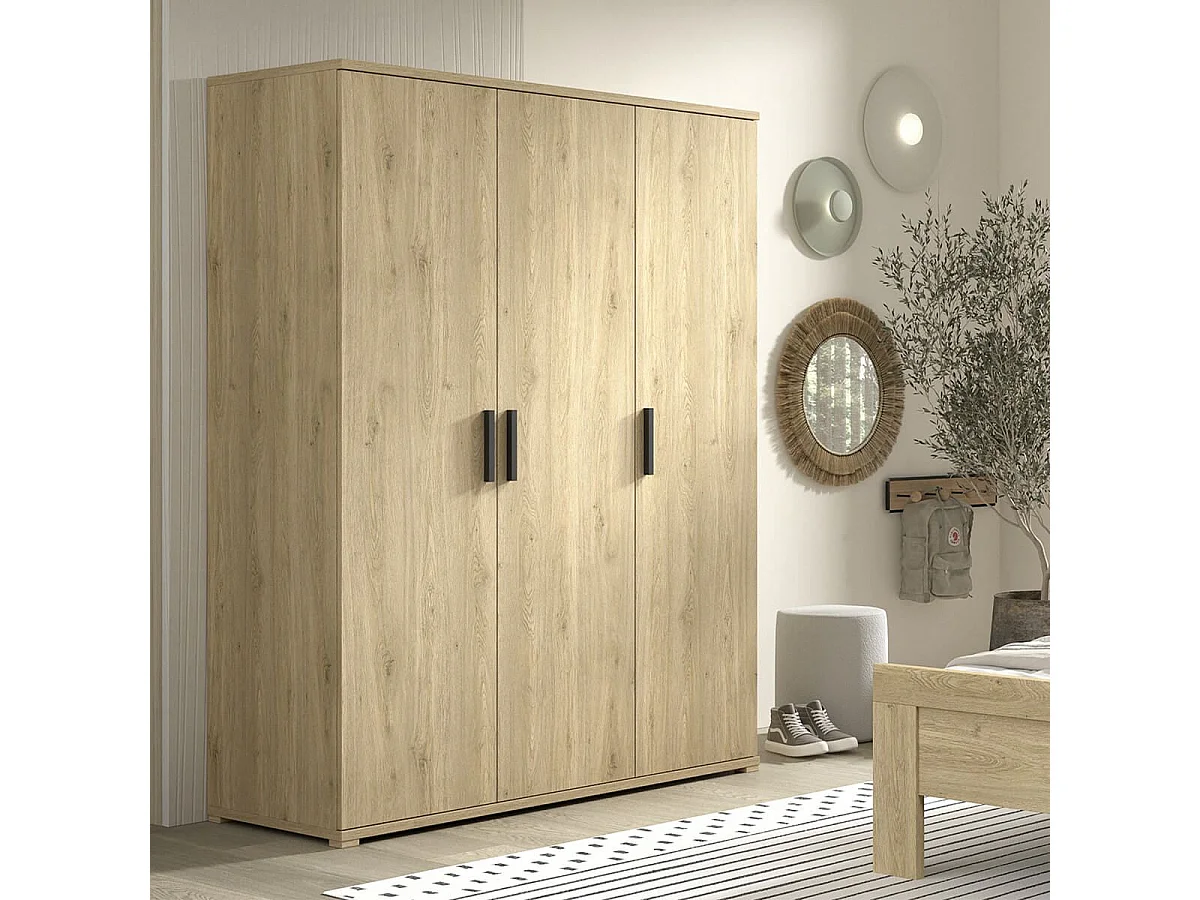 MARCO - Armoire 3 Portes en Mélaminé haute densité Aspect Chêne clair