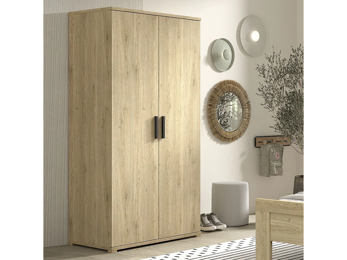 MARCO - Armoire 2 Portes en Mélaminé haute densité Aspect Chêne clair
