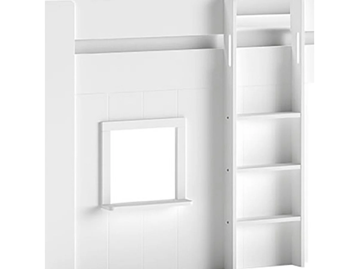 EMRYS - Lit Mi-Hauteur à Fenêtres 90x200cm en MDF Laqué Blanc