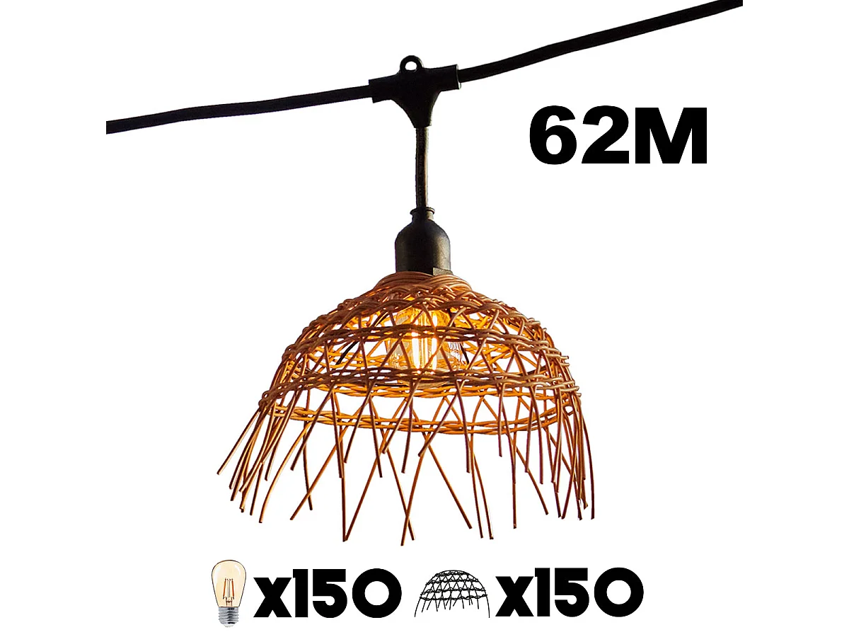 Lot de 15 guirlandes HAWAII Noir Poly rotin 6M