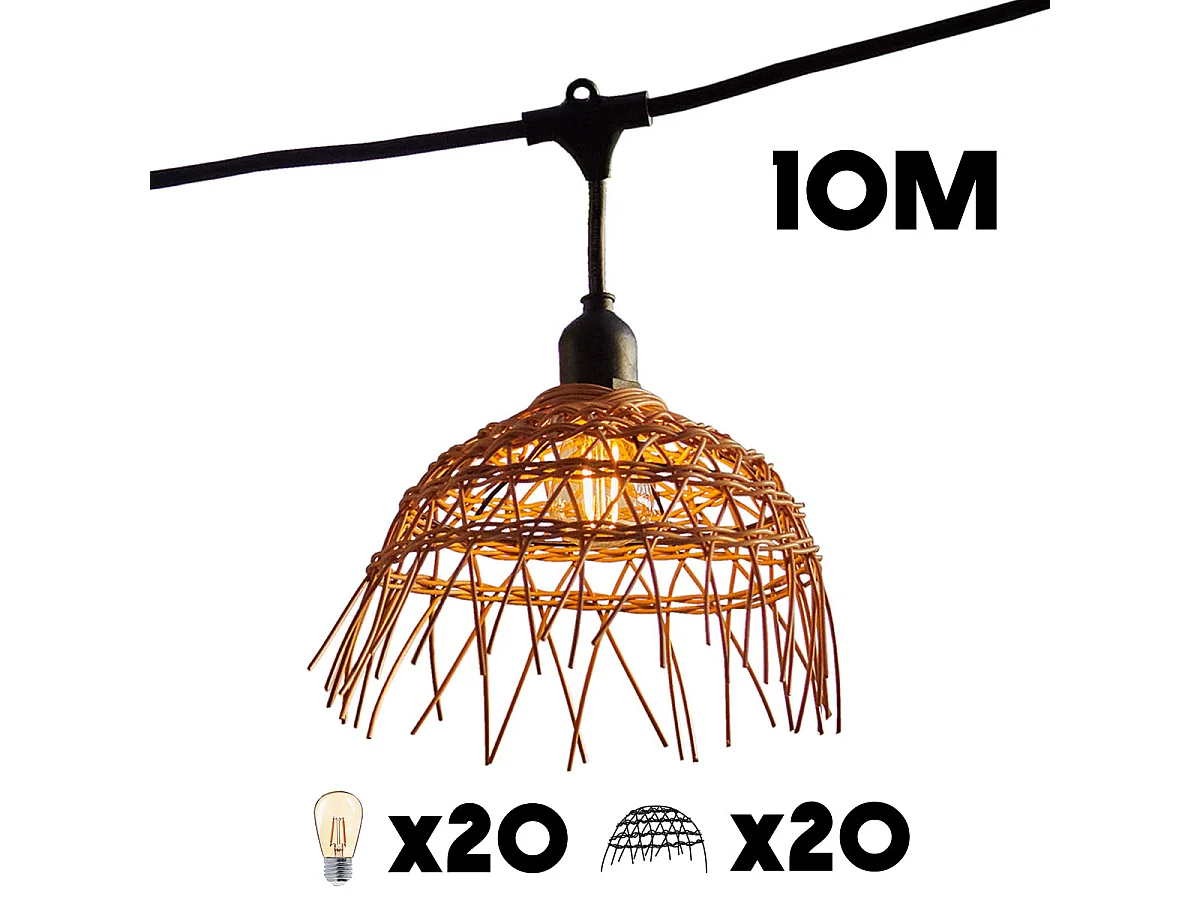 Lot de 2 guirlandes HAWAII Noir Poly rotin 6M