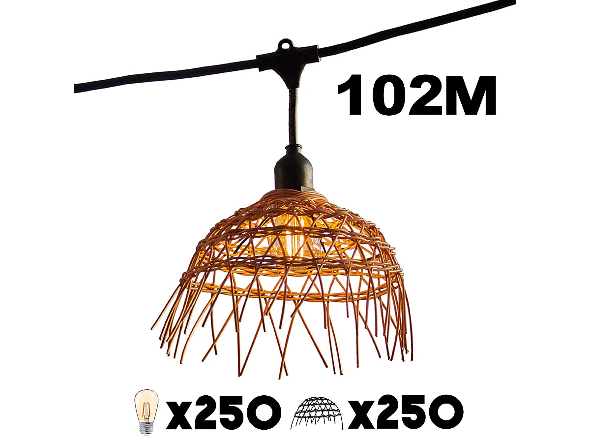 Lot de 25 guirlandes HAWAII Noir Poly rotin 6M