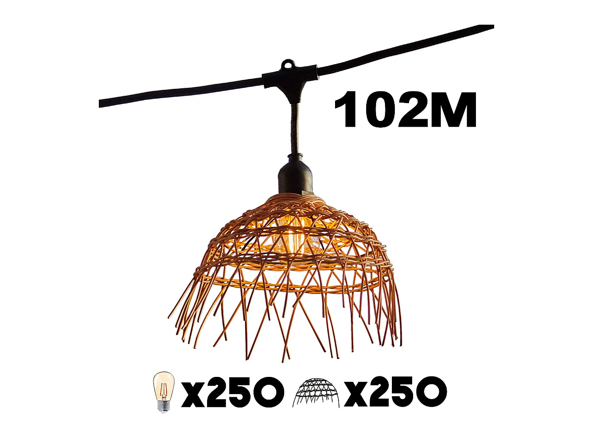 Lot de 25 guirlandes HAWAII Noir Poly rotin 6M