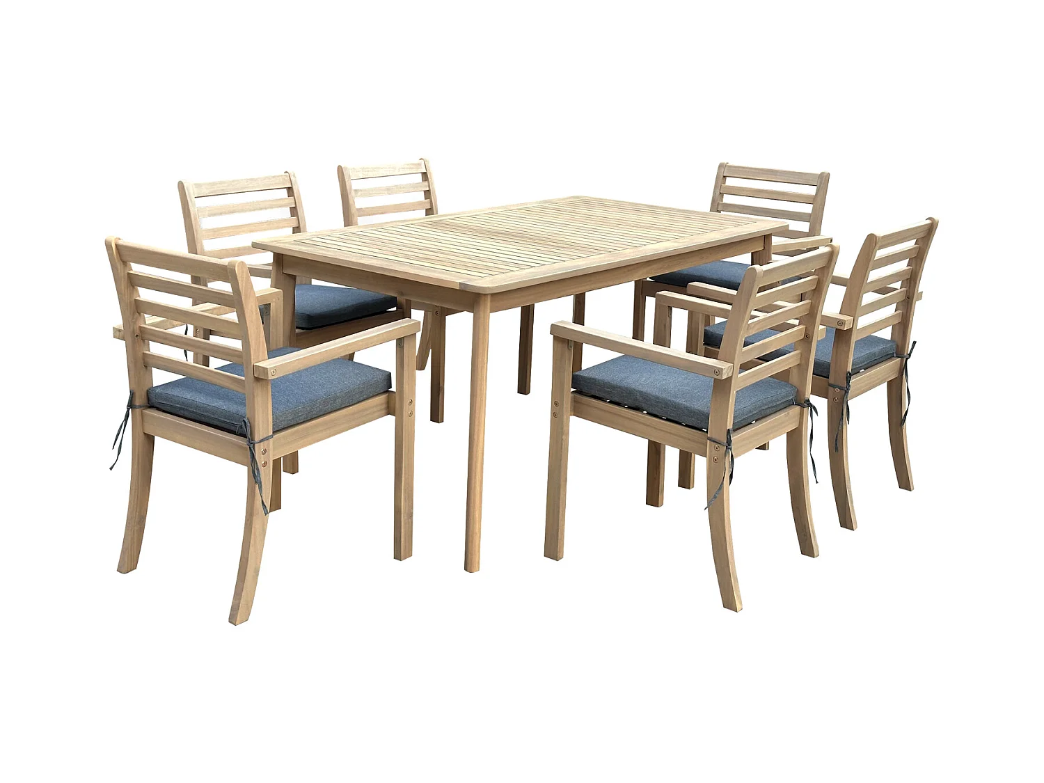 Salon de jardin SIMILAN en acacia 6 places - coussins gris