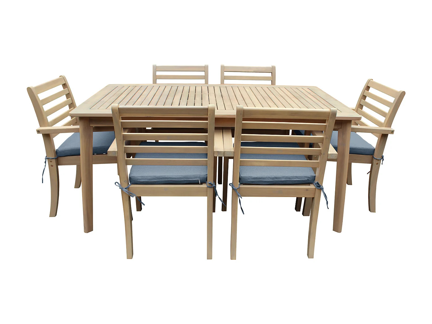 Conjunto de muebles de jardín Acacia SIMILAN 6 plazas cojines grises - HAPPY GARDEN