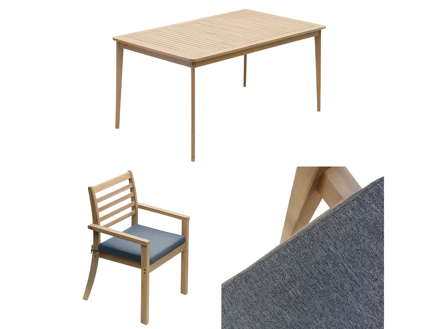 Conjunto de muebles de jardín Acacia SIMILAN 6 plazas cojines grises - HAPPY GARDEN