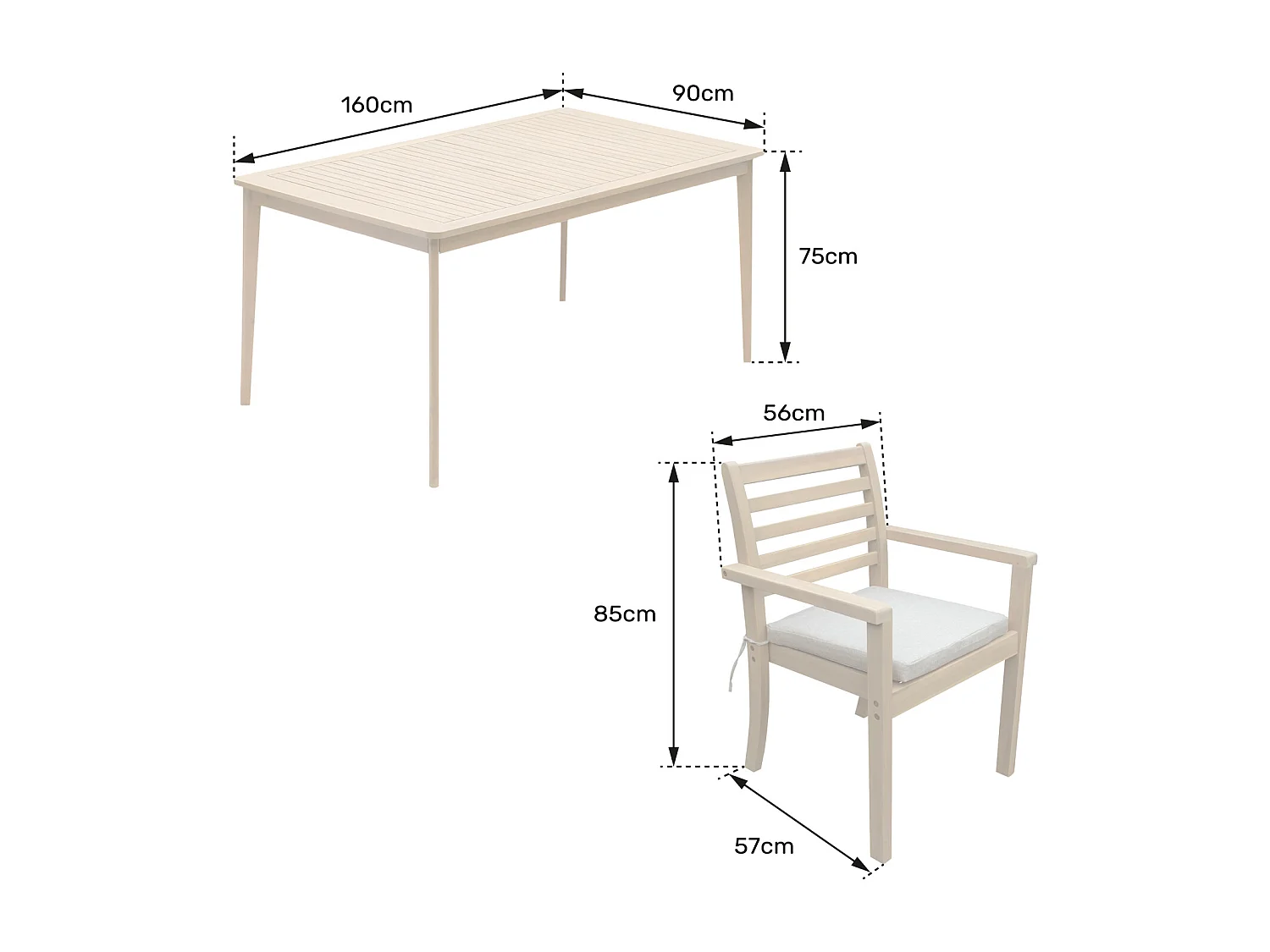 Salon de jardin SIMILAN en acacia 6 places - coussins gris