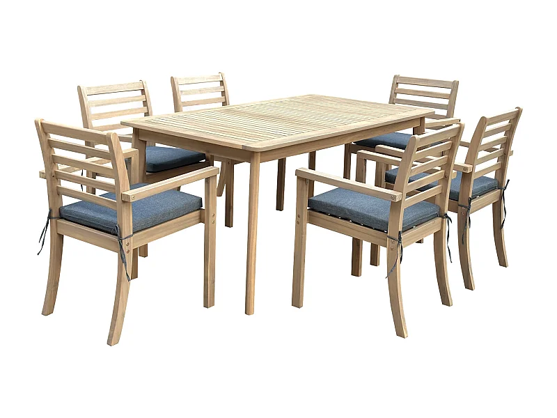 Conjunto de muebles de jardín Acacia SIMILAN 6 plazas cojines grises - HAPPY GARDEN