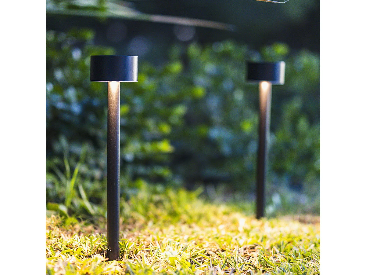2 balises solaires à piquer FORTY Noir Acier H30cm