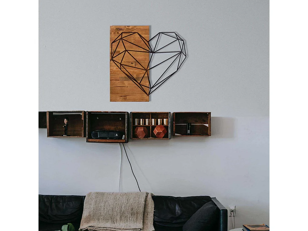 Décoration murale en bois et métal Walnut Coeur