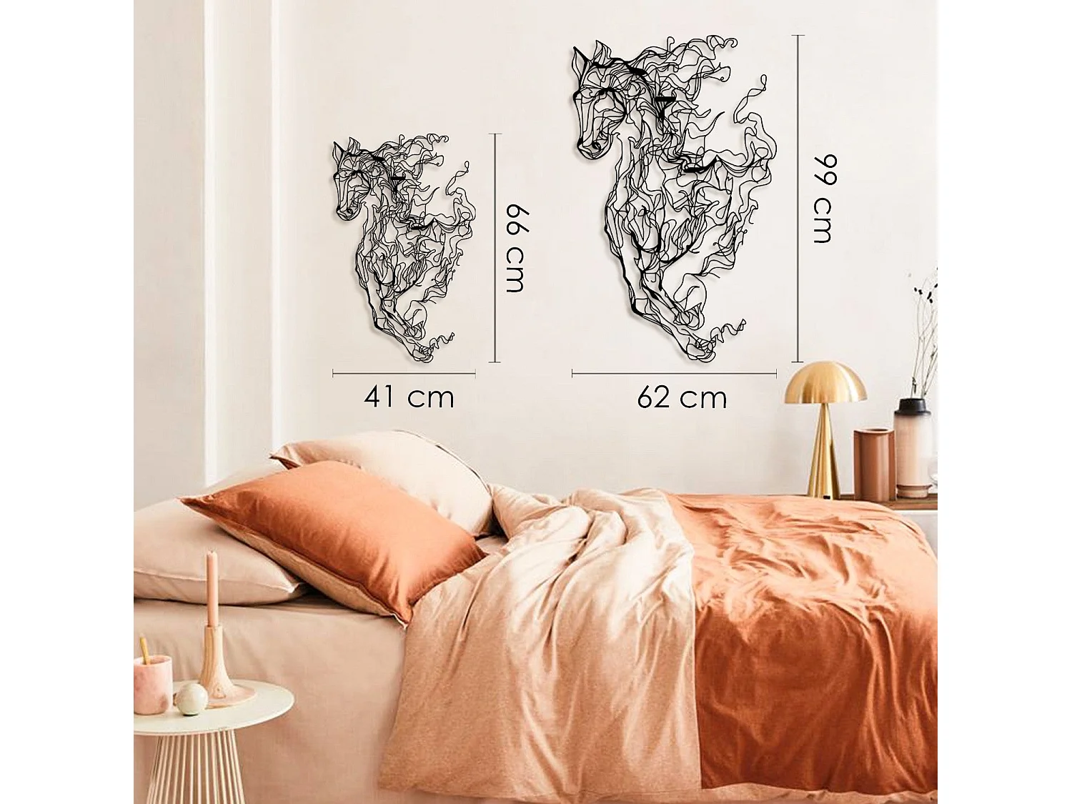 Décoration murale en métal Horse Line Art 41 x 66 cm