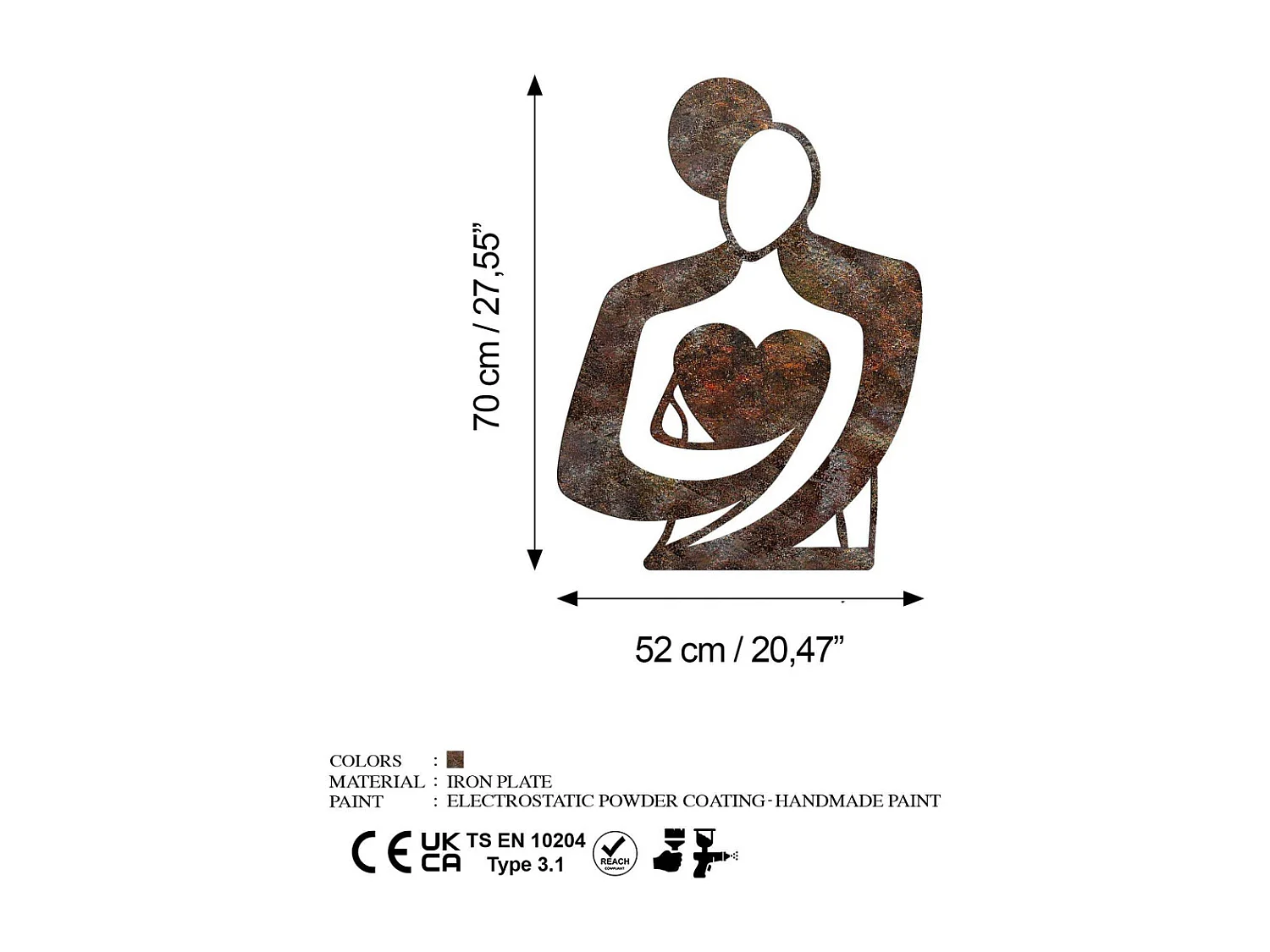 Décoration murale en métal Rusty Hug 52 x 70 cm