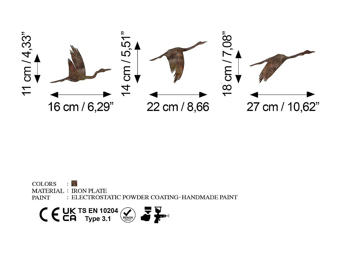 Oiseaux décoratifs en métal Rusty Birds (Lot de 3)