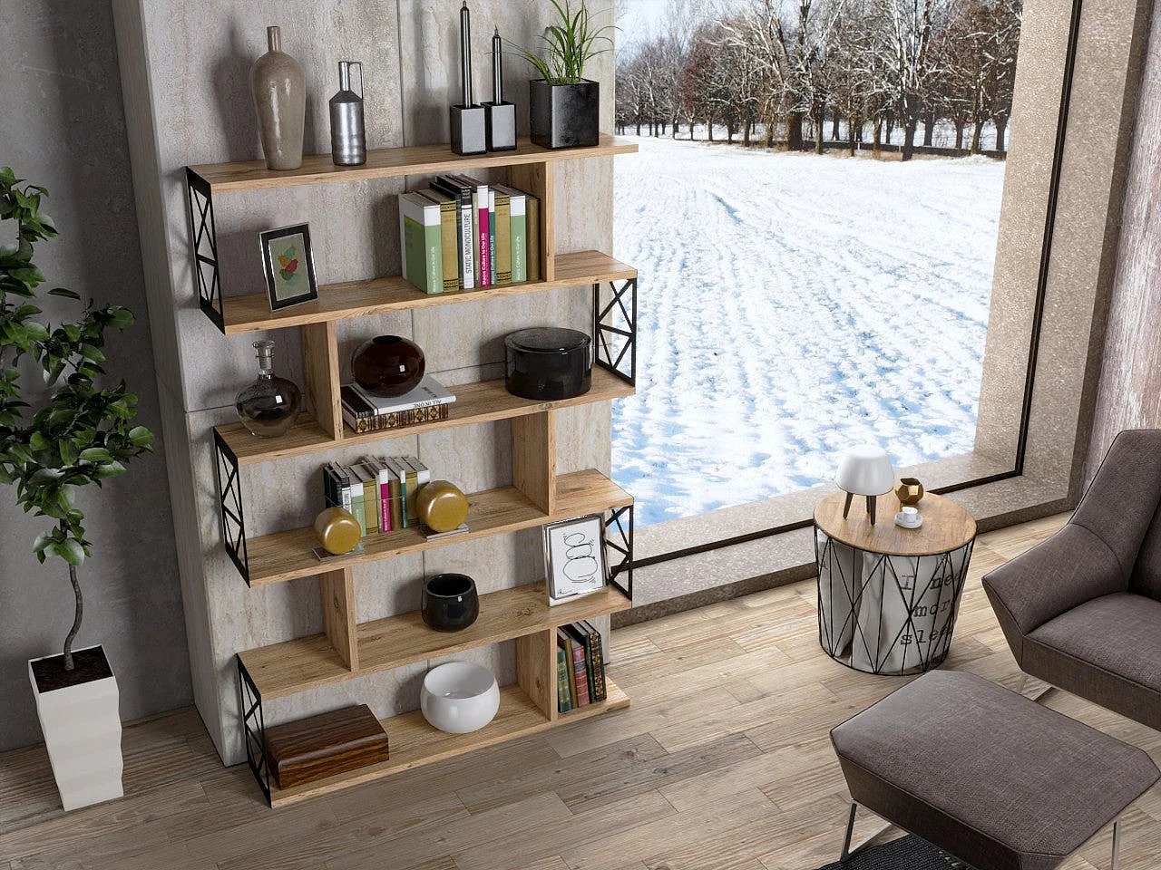 Bibliothèque en aggloméré et métal Francis Modèle 1