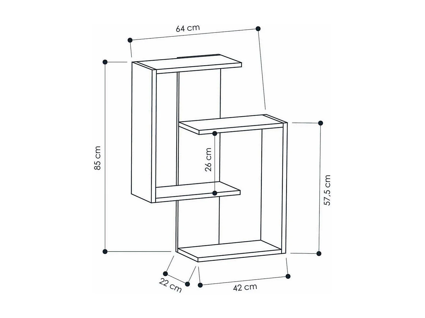 Estante de pared – 64 x 85 x 22 cm – Antracita y Roble – Tablero de partículas recubierto de melamina