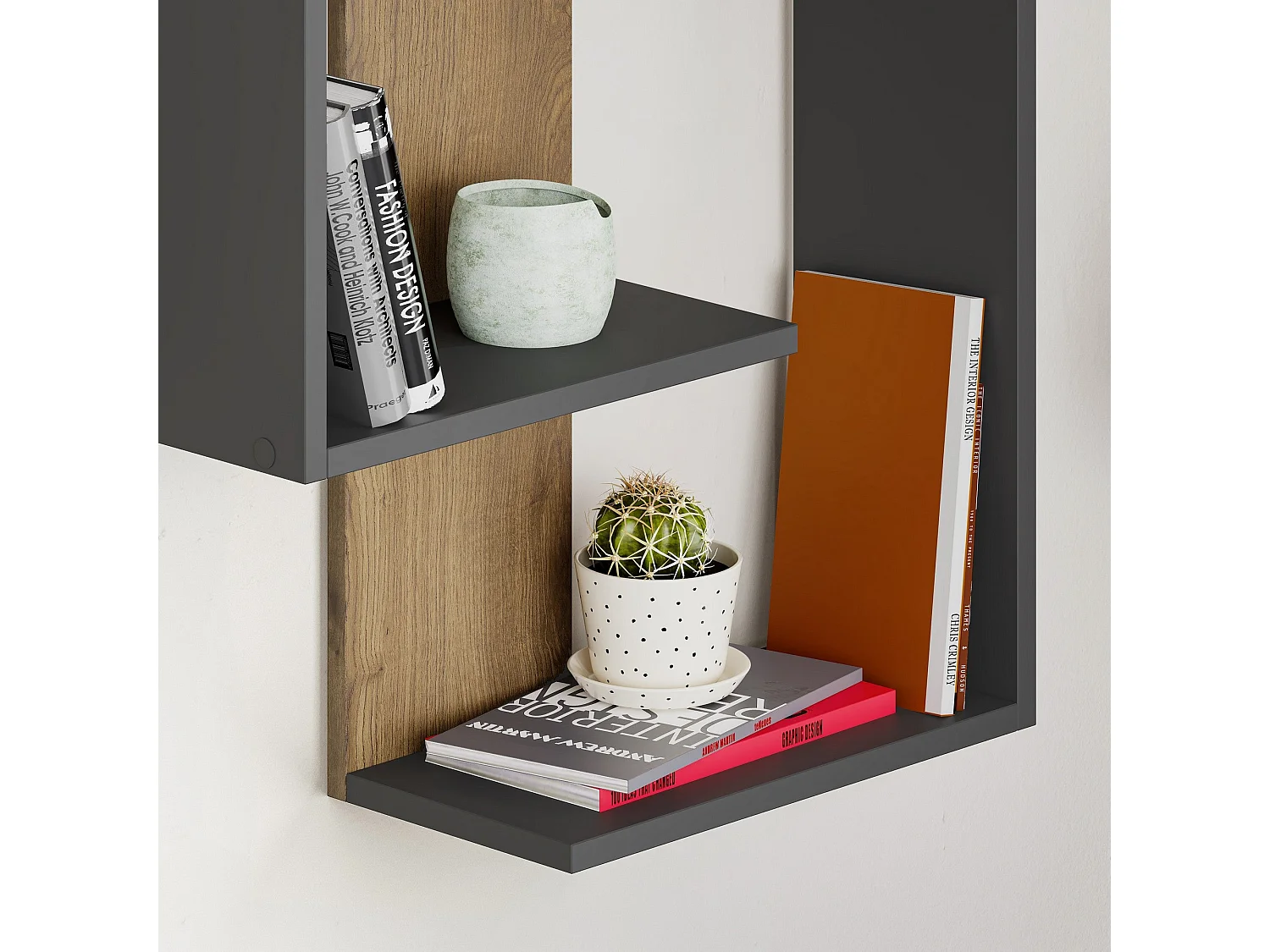 Estante de pared – 64 x 85 x 22 cm – Antracita y Roble – Tablero de partículas recubierto de melamina