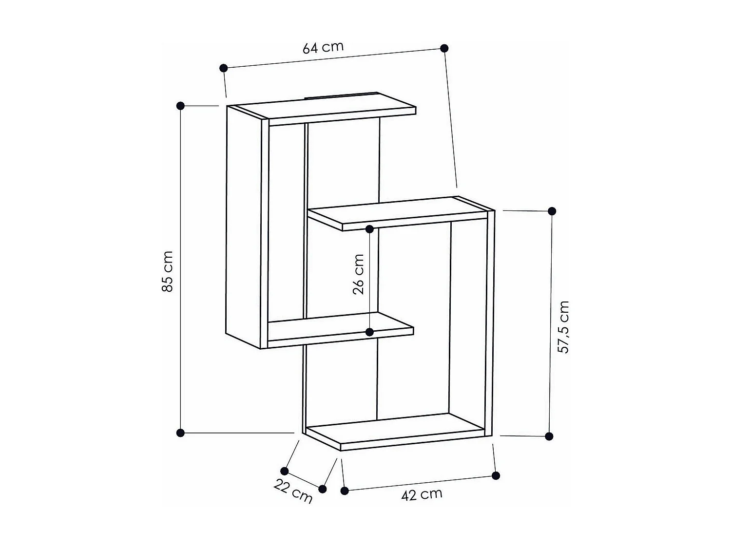 Estante de pared – 64 x 85 x 22 cm – Antracita y Roble – Tablero de partículas recubierto de melamina