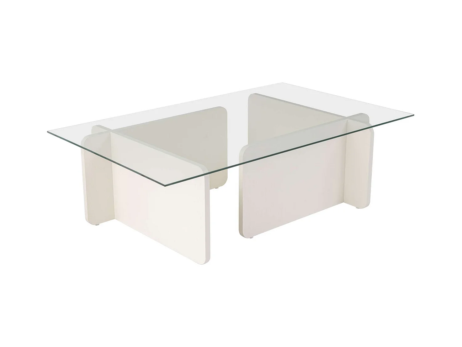 Table basse moderne Kerlo L105cm Bois Blanc et Verre trempé Transparent