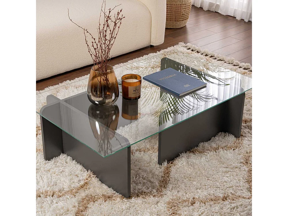 Table basse en verre et aggloméré Flavio