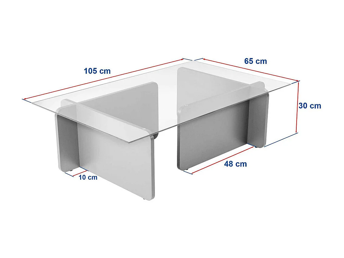 Glas-Couchtisch "Flavio" 105 x 65 x 30 cm - Anthrazit