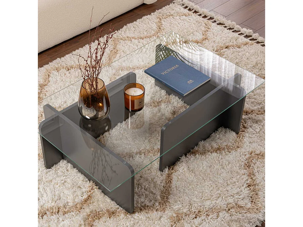 Glas-Couchtisch "Flavio" 105 x 65 x 30 cm - Anthrazit