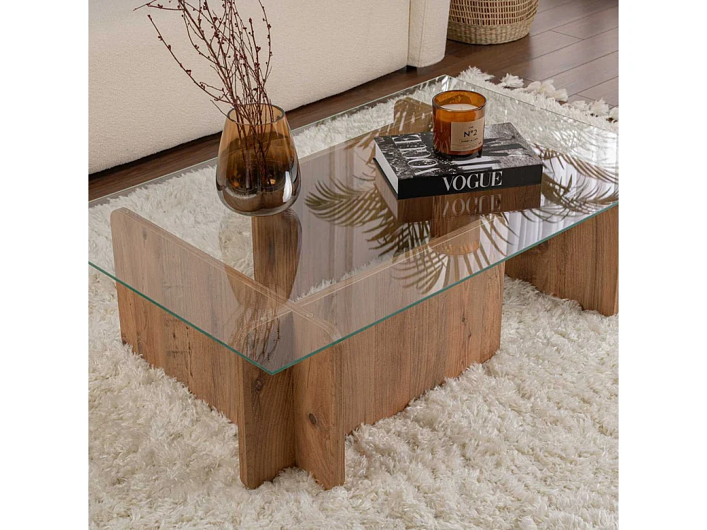 Table basse en verre et aggloméré Flavio