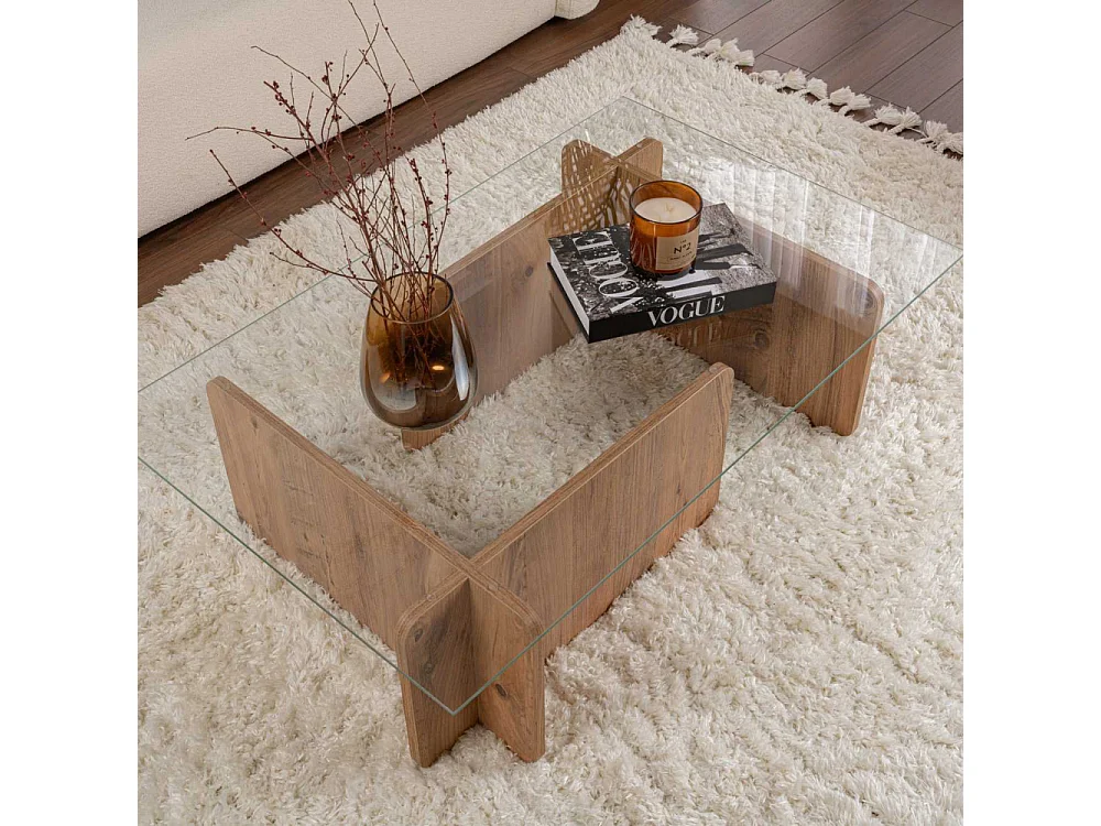 Table basse en verre et aggloméré Flavio