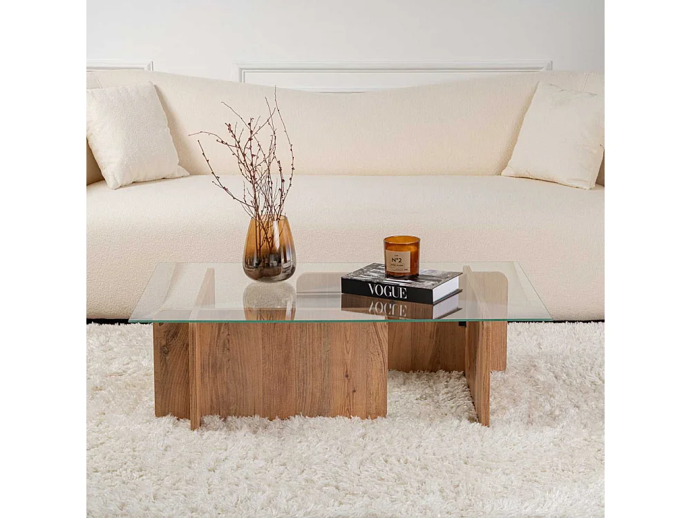 Table basse en verre et aggloméré Flavio