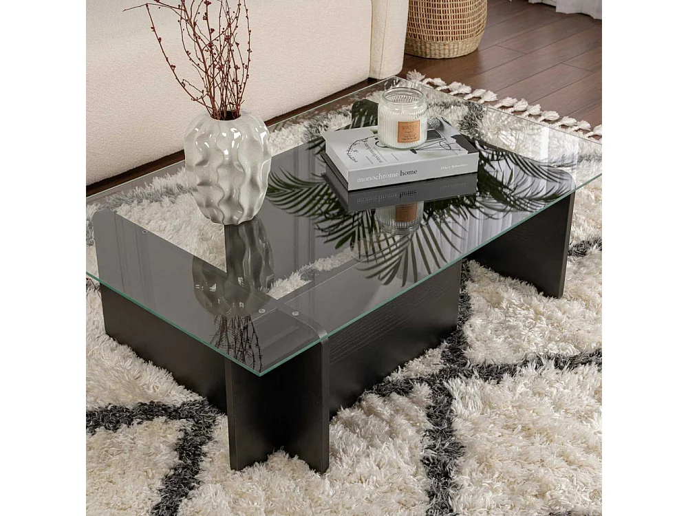 Couchtisch aus Glas "Flavio" 105 x 65 x 30 cm - Holz Schwarz