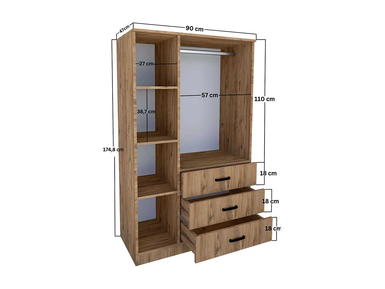 Armoire 3 portes 3 tiroir en aggloméré Easy