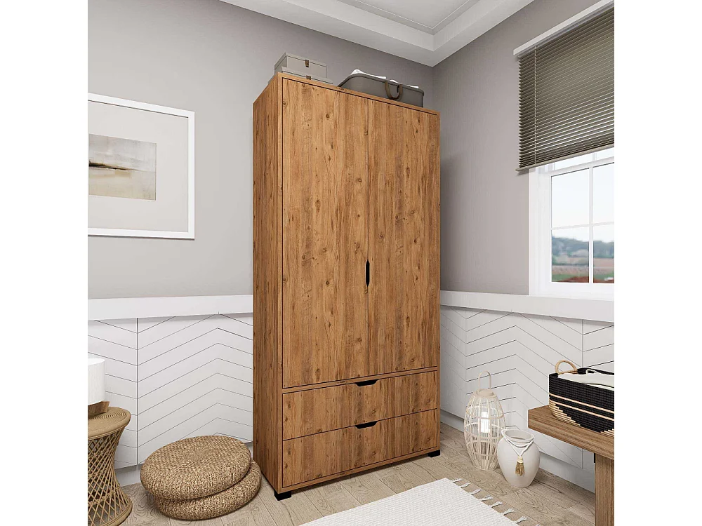 Armoire 2 portes 2 tiroirs en aggloméré Atlas