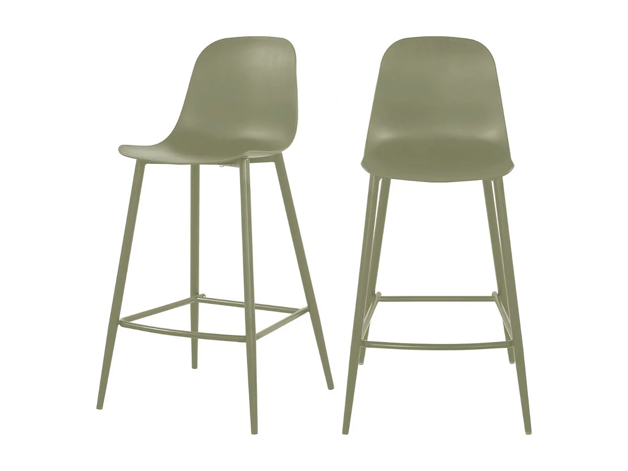 Portland - Lot de 4 tabourets de bar intérieur et extérieur en plastique et métal H65cm - Vert