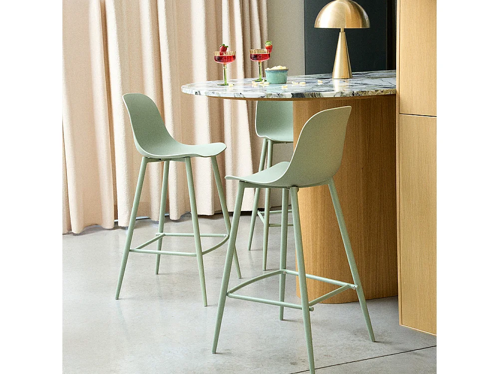Portland - Lot de 4 tabourets de bar intérieur et extérieur en plastique et métal H65cm - Vert