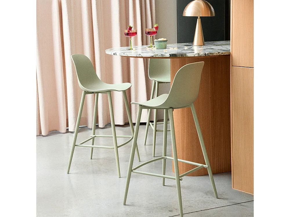 Portland - Lot de 4 tabourets de bar intérieur et extérieur en plastique et métal H65cm - Vert