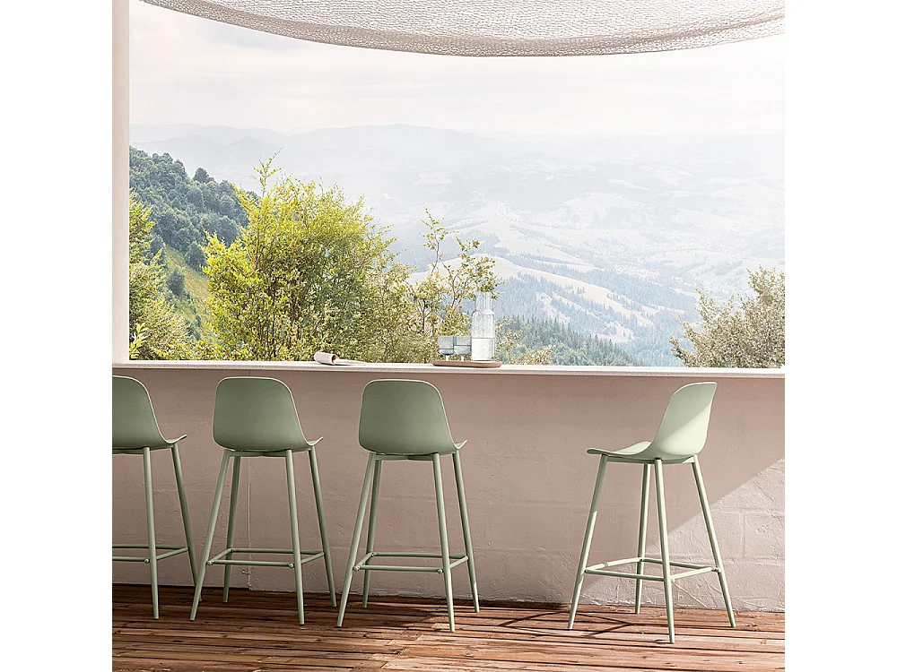 Portland - Lot de 4 tabourets de bar intérieur et extérieur en plastique et métal H65cm - Vert