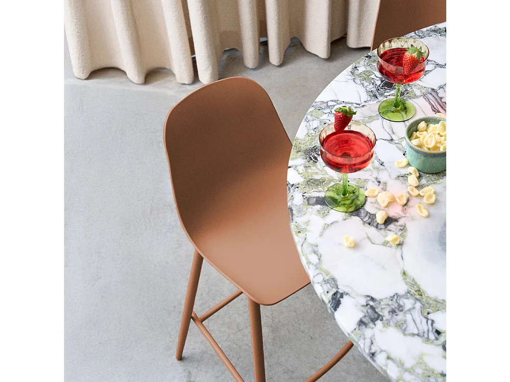 Portland - Lot de 4 tabourets de bar intérieur et extérieur en plastique et métal H65cm - Terracotta