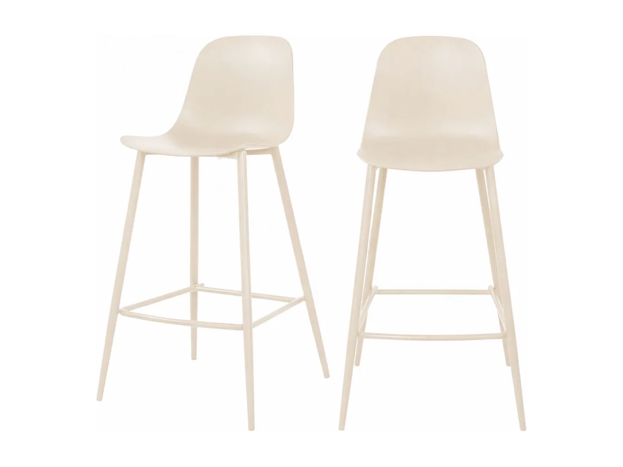 Portland - Lot de 4 tabourets de bar intérieur et extérieur en plastique et métal H65cm - Beige