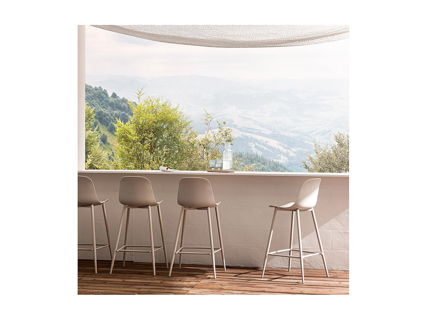 Portland - Lot de 4 tabourets de bar intérieur et extérieur en plastique et métal H65cm - Beige