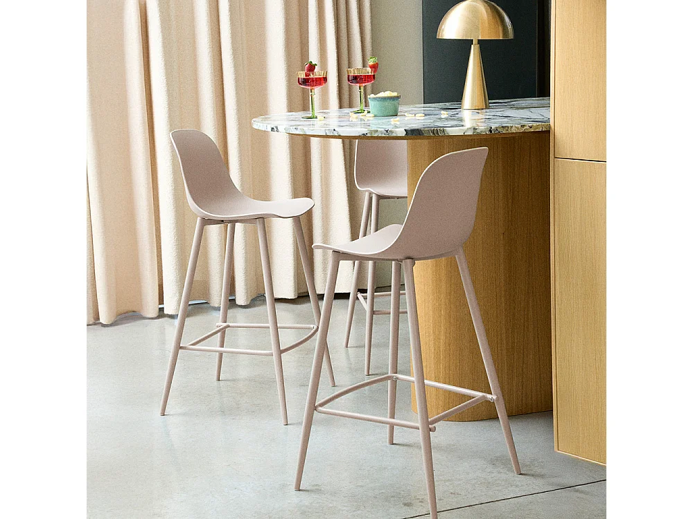 Portland - Lot de 4 tabourets de bar intérieur et extérieur en plastique et métal H65cm - Beige