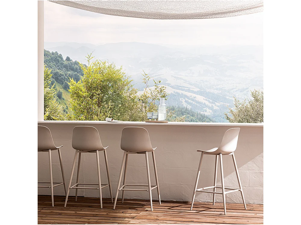 Portland - Lot de 4 tabourets de bar intérieur et extérieur en plastique et métal H65cm - Beige