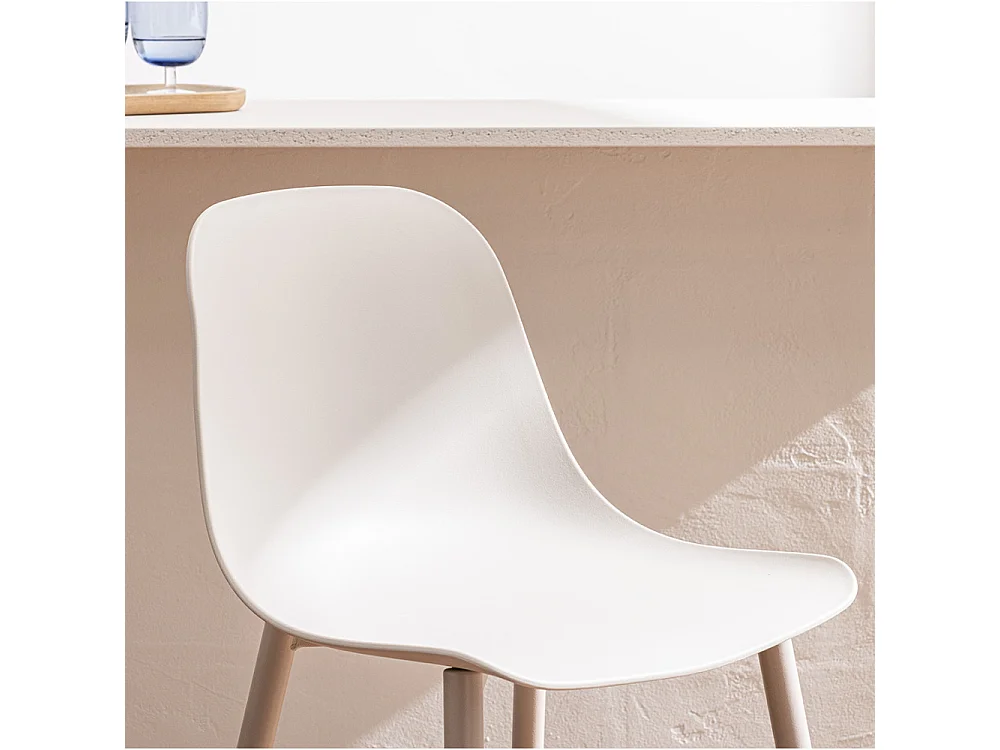Portland - Lot de 4 tabourets de bar intérieur et extérieur en plastique et métal H65cm - Beige