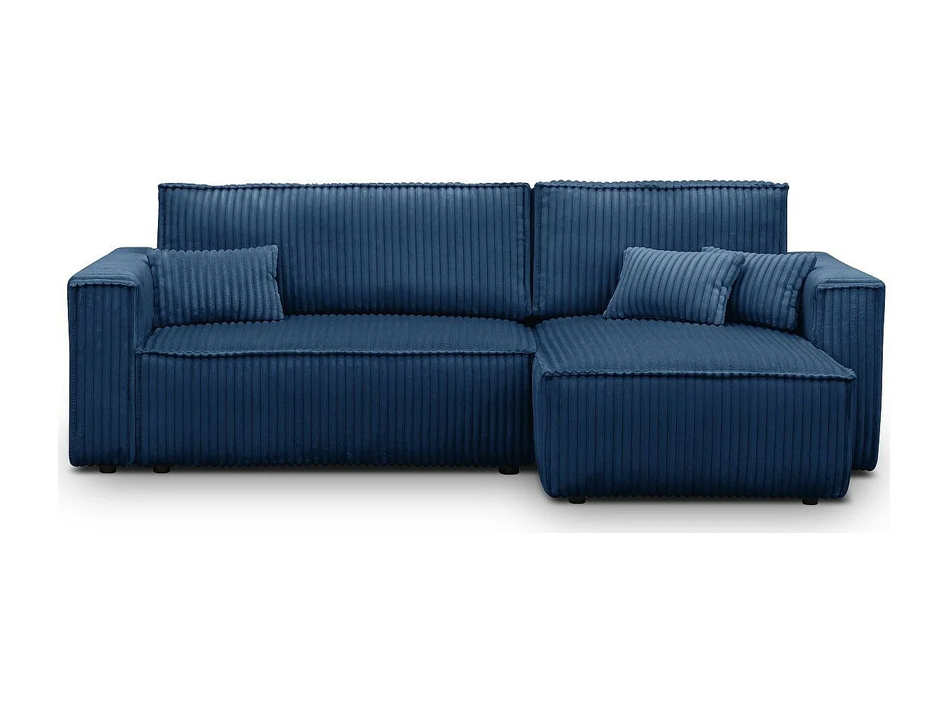Canapé d'angle convertible réversible 4 places en velours gros côtelé bleu foncé - Livia