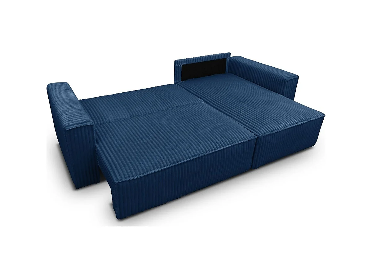 Canapé d'angle convertible 4 places en velours côtelé bleu foncé LIVIA